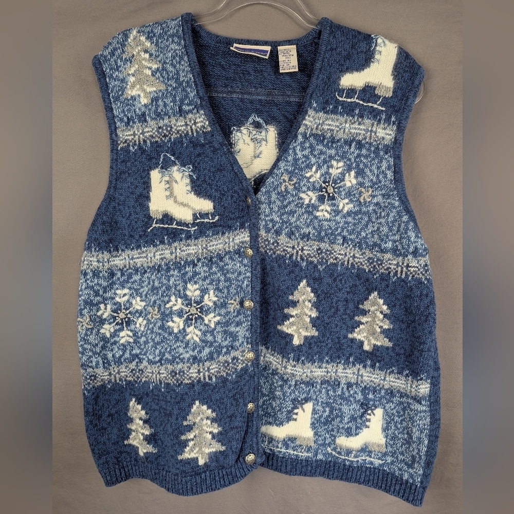 North Crest Sweater Vest Size 1X (14W/16W) Ice Skates, Trees, Snowflakes - Picture 2 of 14
